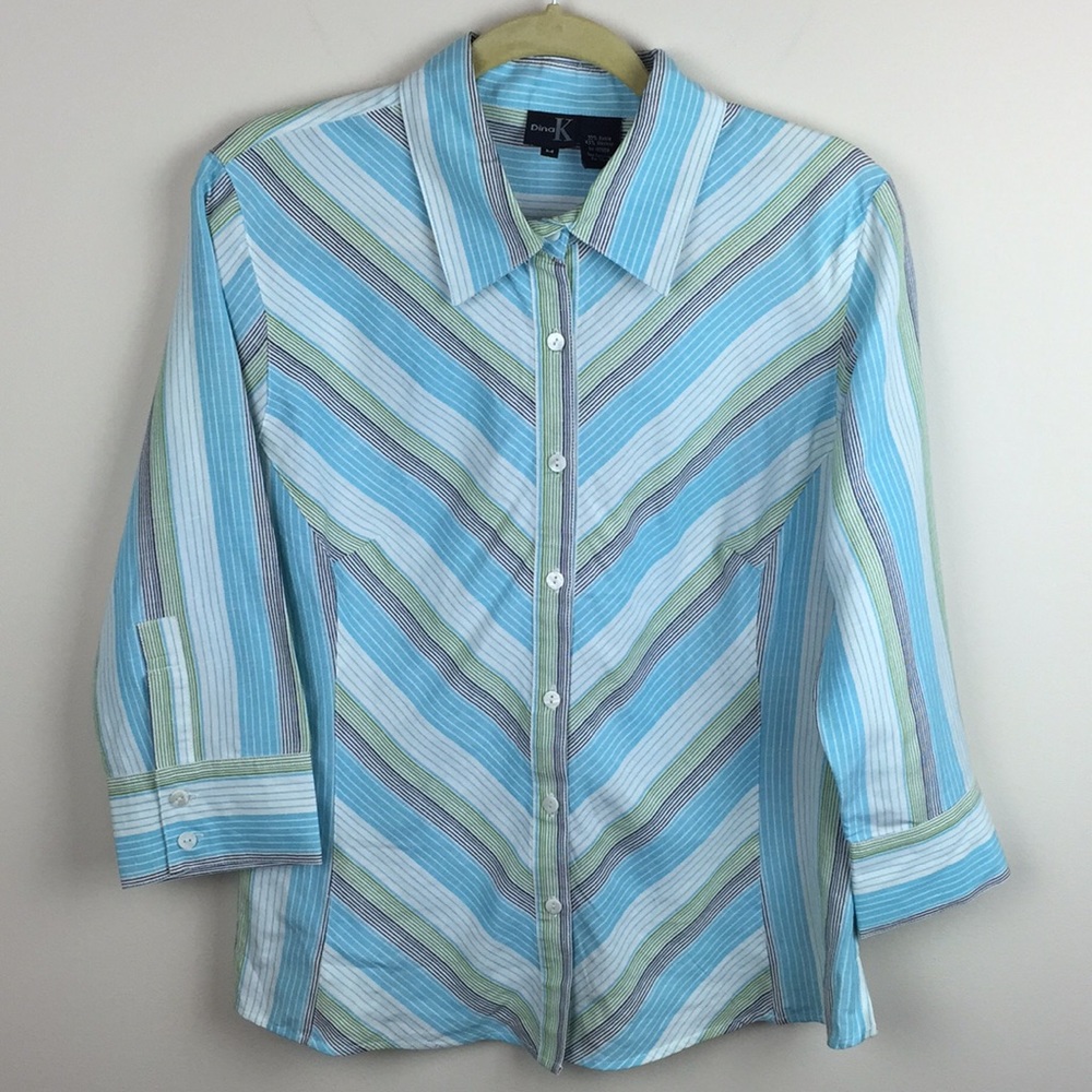 Dina K - Striped Button Down Blouse